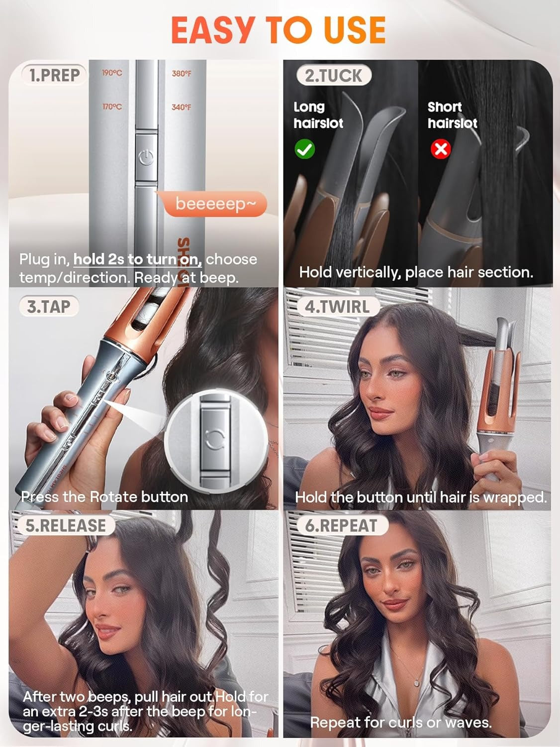 Curler with its included accessories like a heat-resistant glove.
مكواة تجعيد الشعر مع الملحقات المرفقة مثل القفاز المقاوم للحرارة.