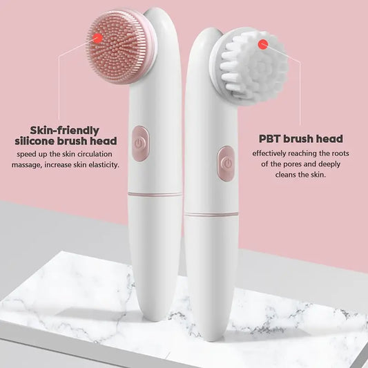 Waterproof electric silicone face cleanser with charging cable.
