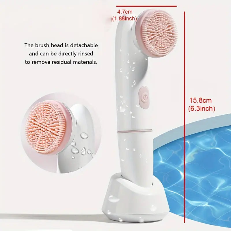 Soft silicone electric facial cleanser brush for daily skincare routine.