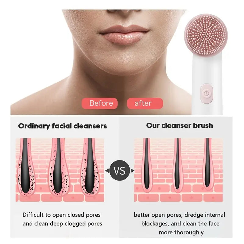 Portable silicone facial cleansing brush designed for deep pore cleaning.