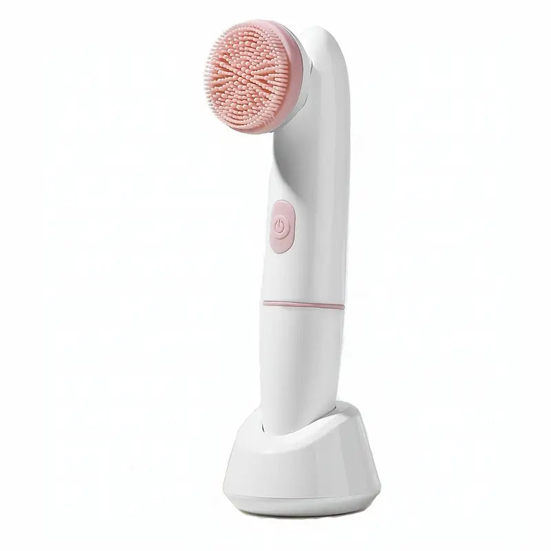 Compact rechargeable silicone face cleansing device.