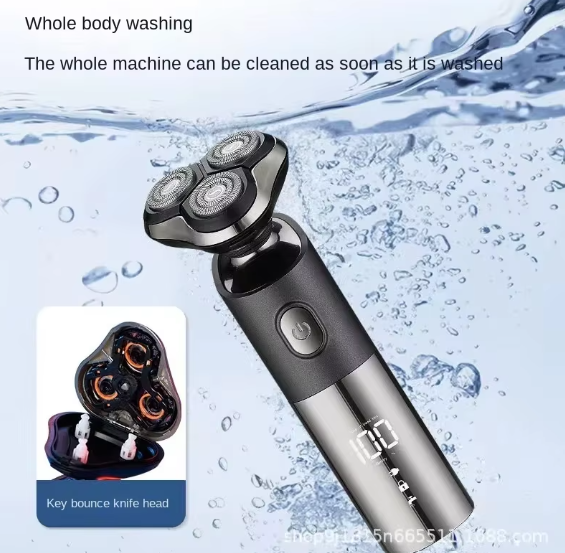 Electric shaver with key bounce knife head on a water background