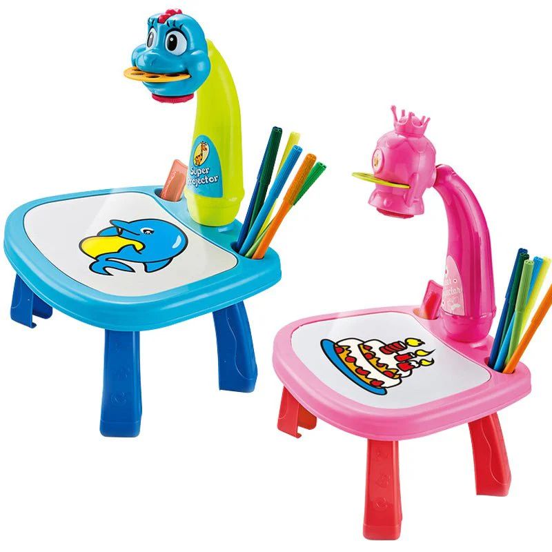 LED projector art painting table for kids with drawing slides and markers