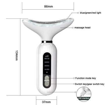 Rechargeable LED skincare device for neck and face treatment.