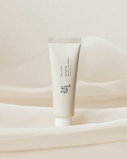 “Korean skincare Beauty of Joseon Relief Sun Rice + Probiotics sunscreen, gentle formula for sun protection, hydration, and brightening.”