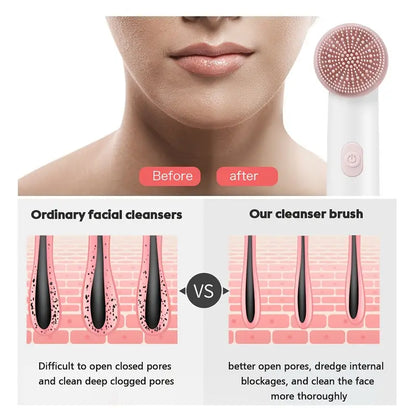 Portable silicone facial cleansing brush designed for deep pore cleaning.