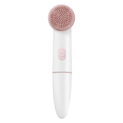 Close-up of sonic vibration silicone facial cleansing device.