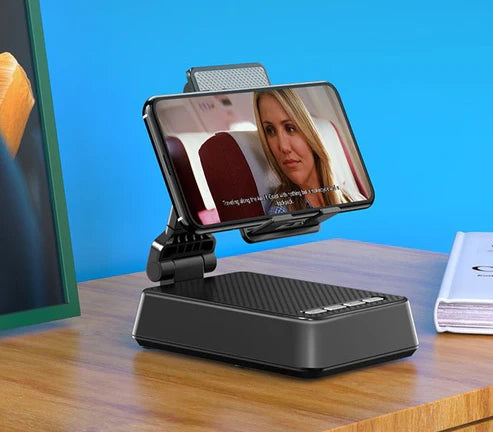 Portable Bluetooth speaker with mobile phone mount